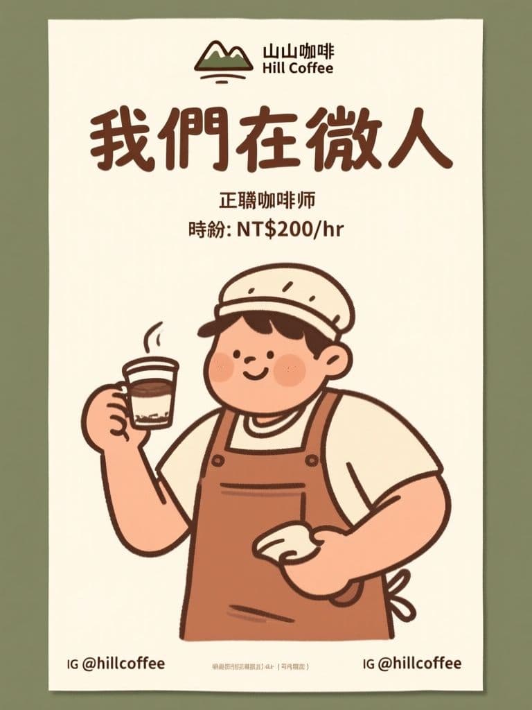 Warm hand-drawn hiring poster for a coffee shop