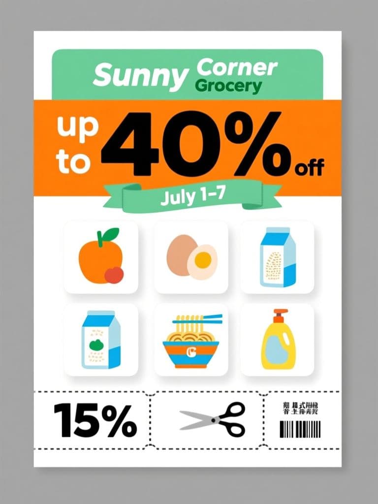 Grocery Weekly Deals Coupon Flyer (Flat Grid Design)
